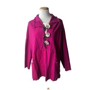 Skifo Women’s‎ Magenta Pink Raw Hem Petunia Button Lagenlook Overlay Jacket XL